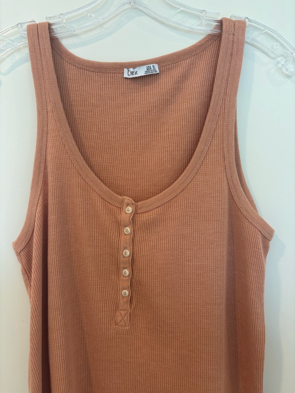 Dex Ribbed Henley Tank Top - Rust Brown - Picture 2 of 5